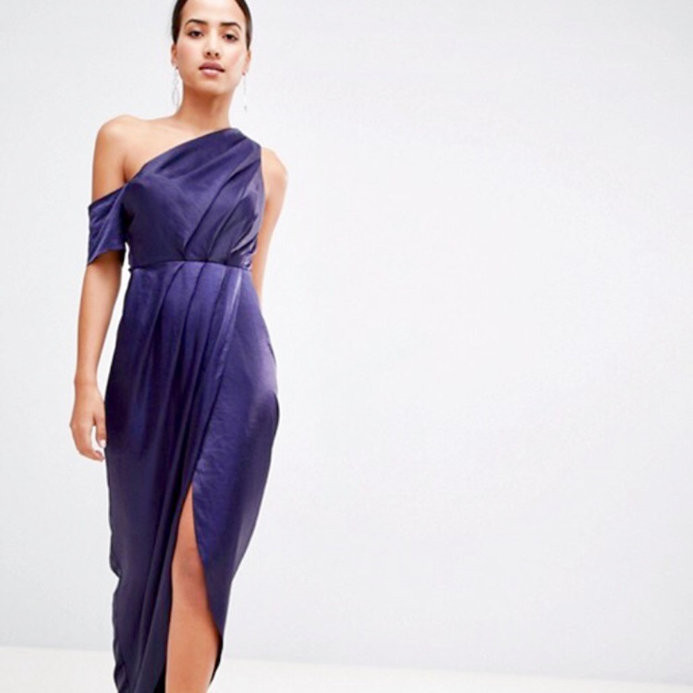 ASOS Hammered Satin One Shoulder Maxi Dress